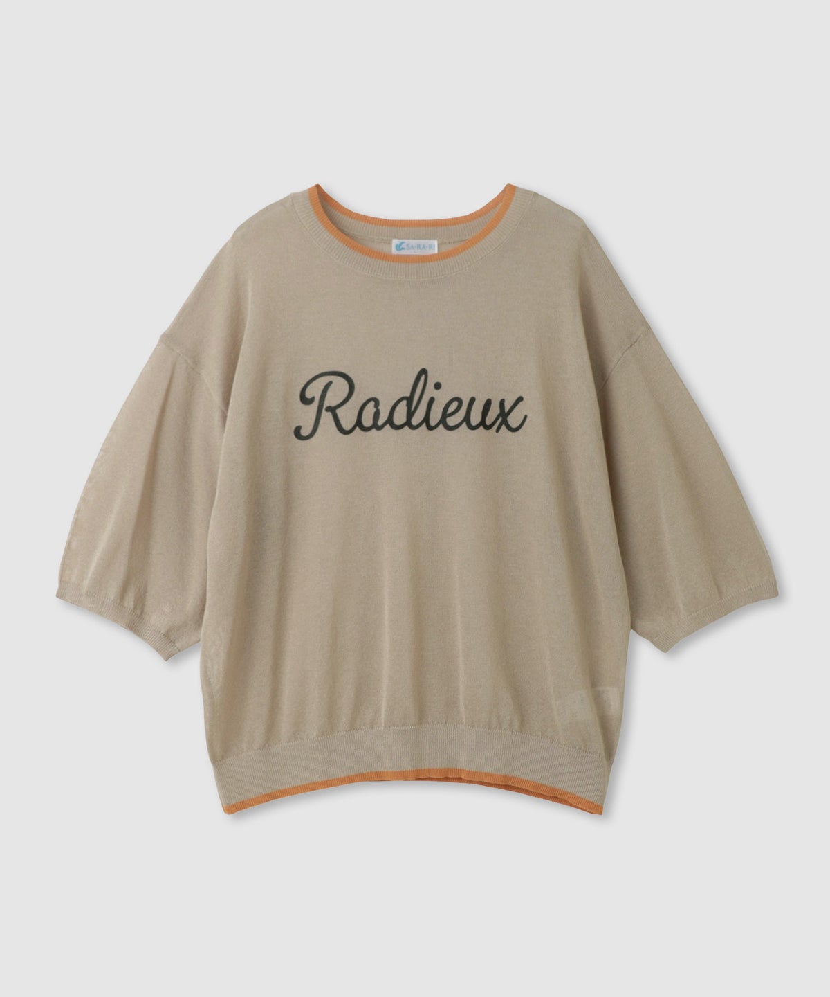 NAVY SARARI ロゴプリント シアーニットプルオーバー 配色ライン レディース