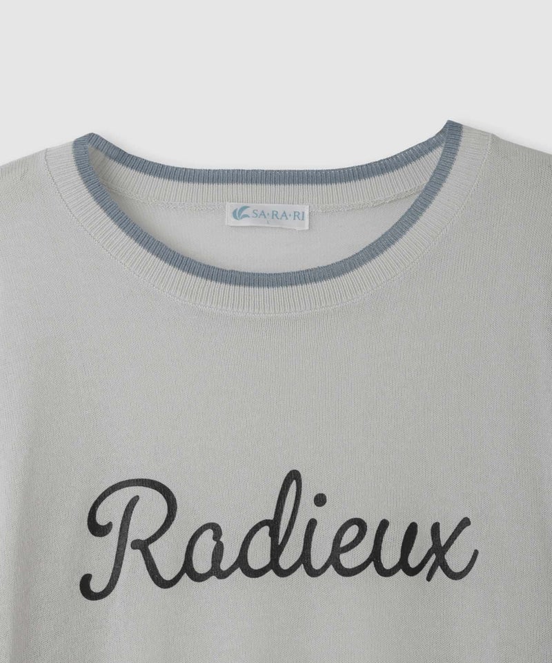 NAVY SARARI ロゴプリント シアーニットプルオーバー 配色ライン レディース商品画像-18