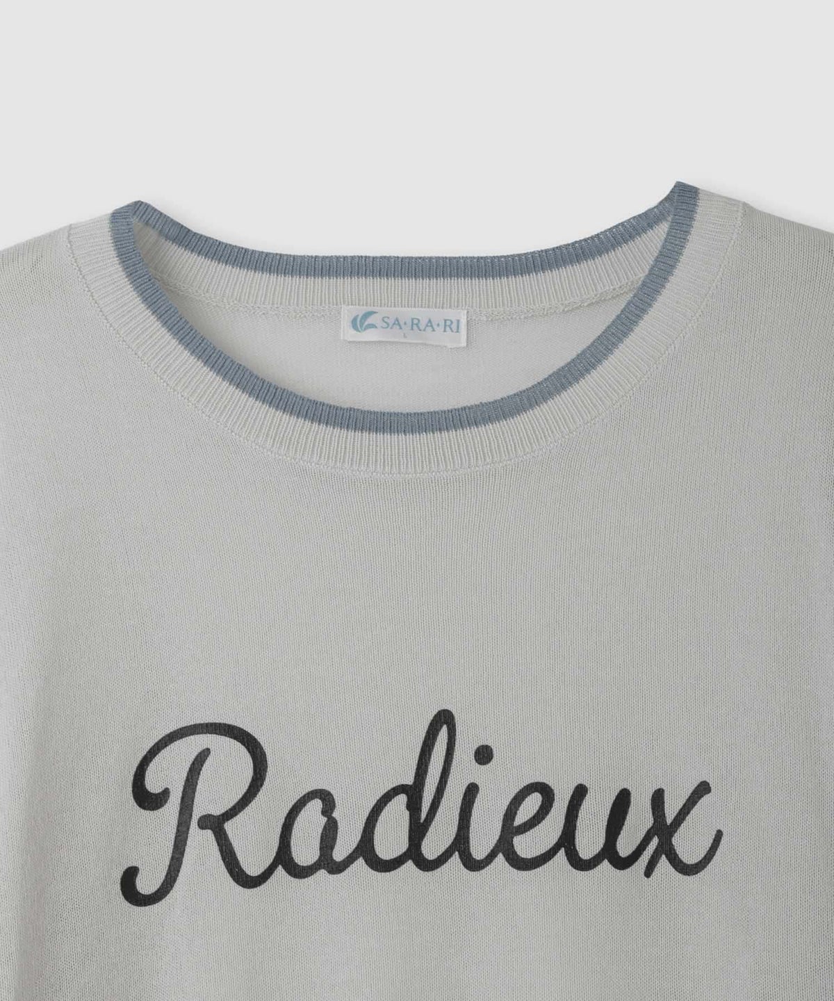 NAVY SARARI ロゴプリント シアーニットプルオーバー 配色ライン レディース