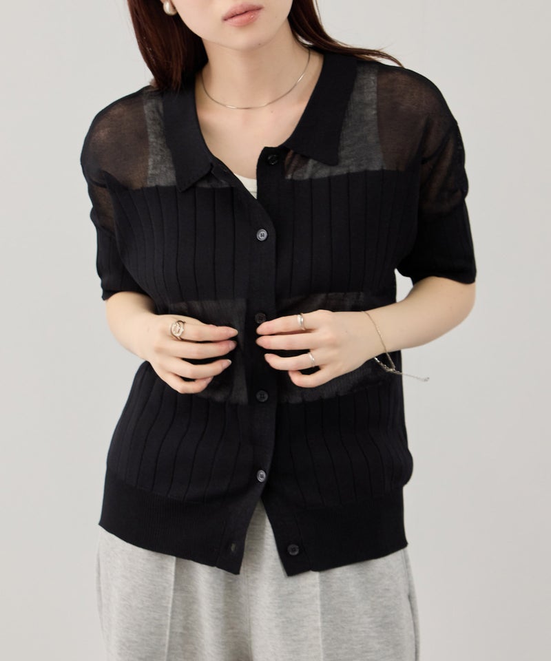 NAVY SARARI 襟付きシアーカーディガン レディース商品画像-1