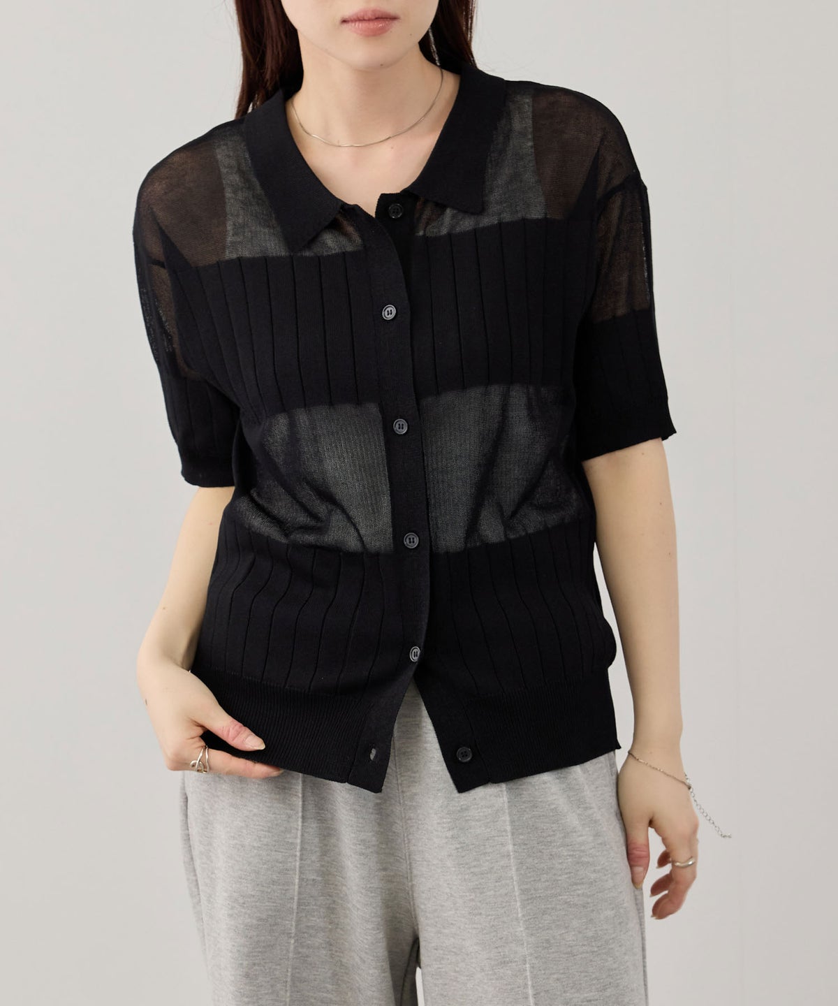 NAVY SARARI 襟付きシアーカーディガン レディース