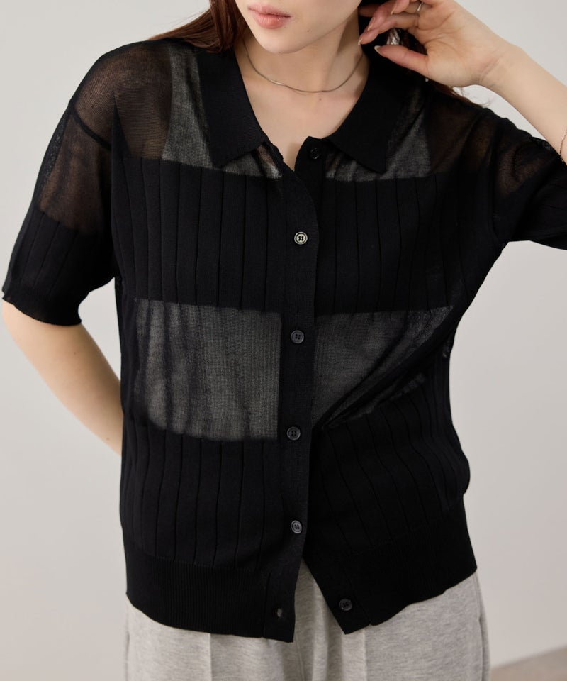 NAVY SARARI 襟付きシアーカーディガン レディース商品画像-5