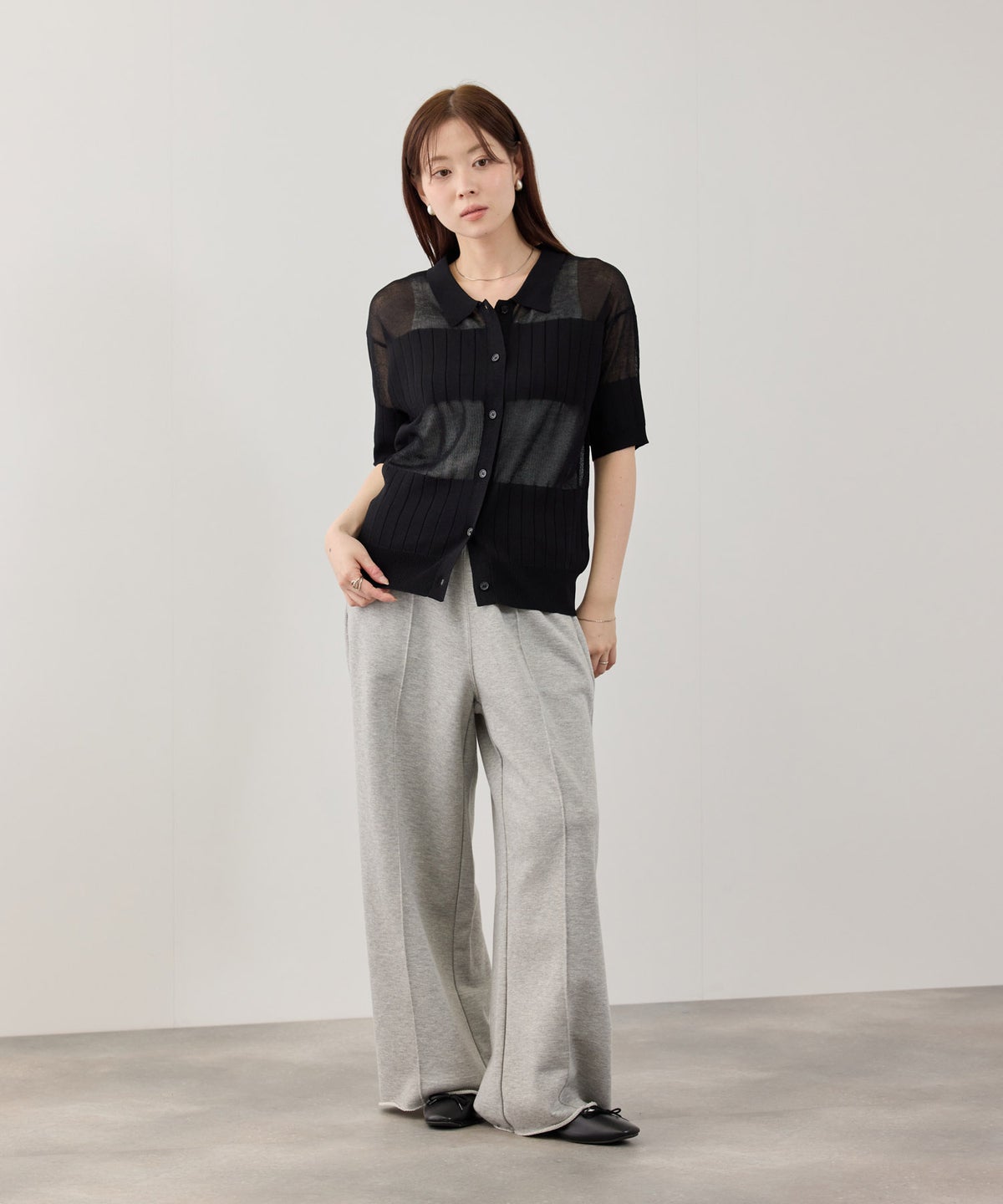 NAVY SARARI 襟付きシアーカーディガン レディース