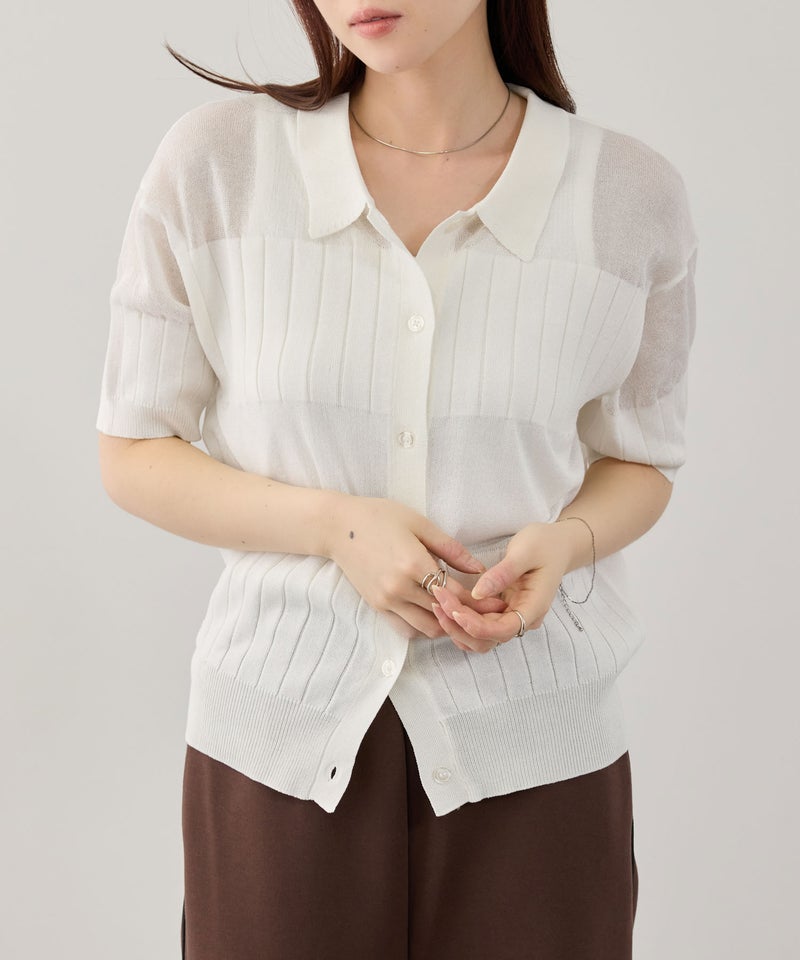 NAVY SARARI 襟付きシアーカーディガン レディース商品画像-7