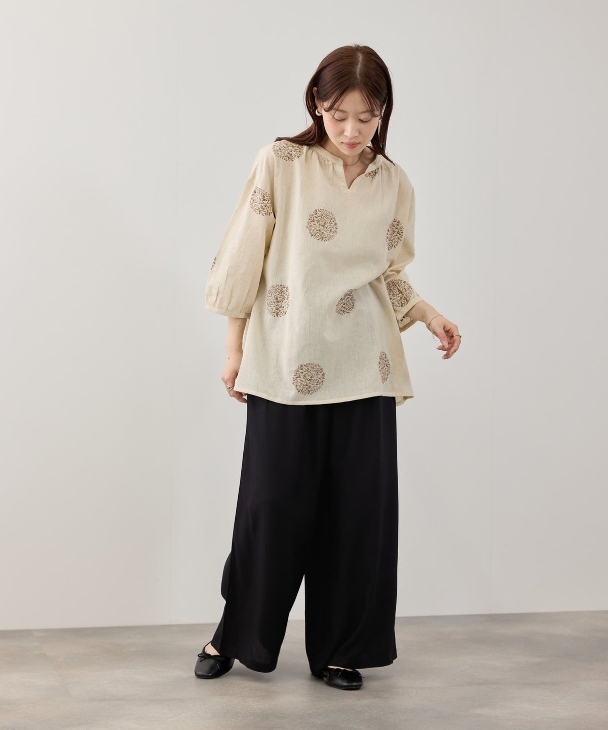 Free Nature インドファブリック レーヨンワイドパンツ レディース