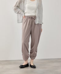 ストレッチ裾シャーリングクロップドパンツ レディース