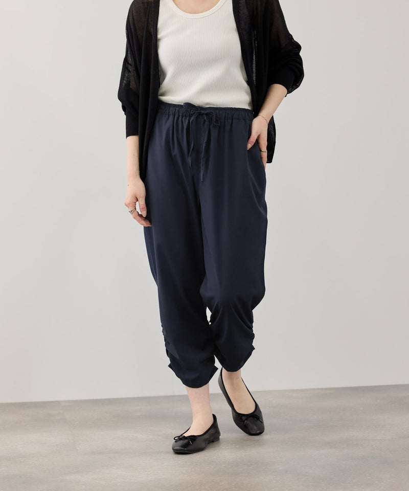 ストレッチ裾シャーリングクロップドパンツ レディース商品画像-4