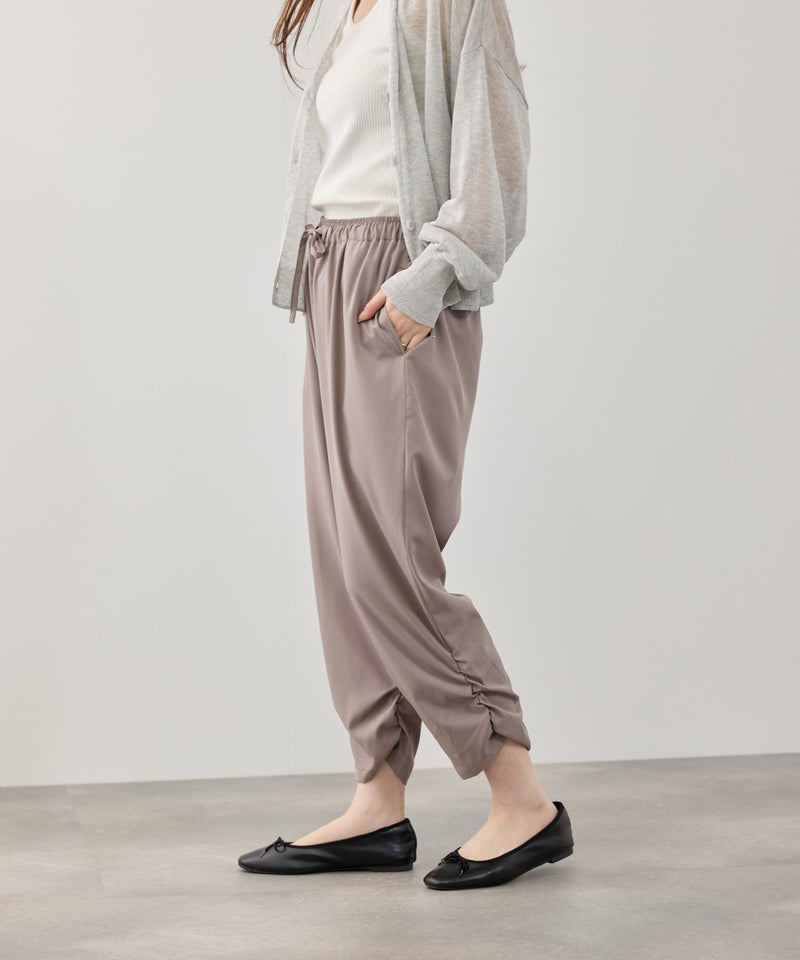 ストレッチ裾シャーリングクロップドパンツ レディース商品画像-6