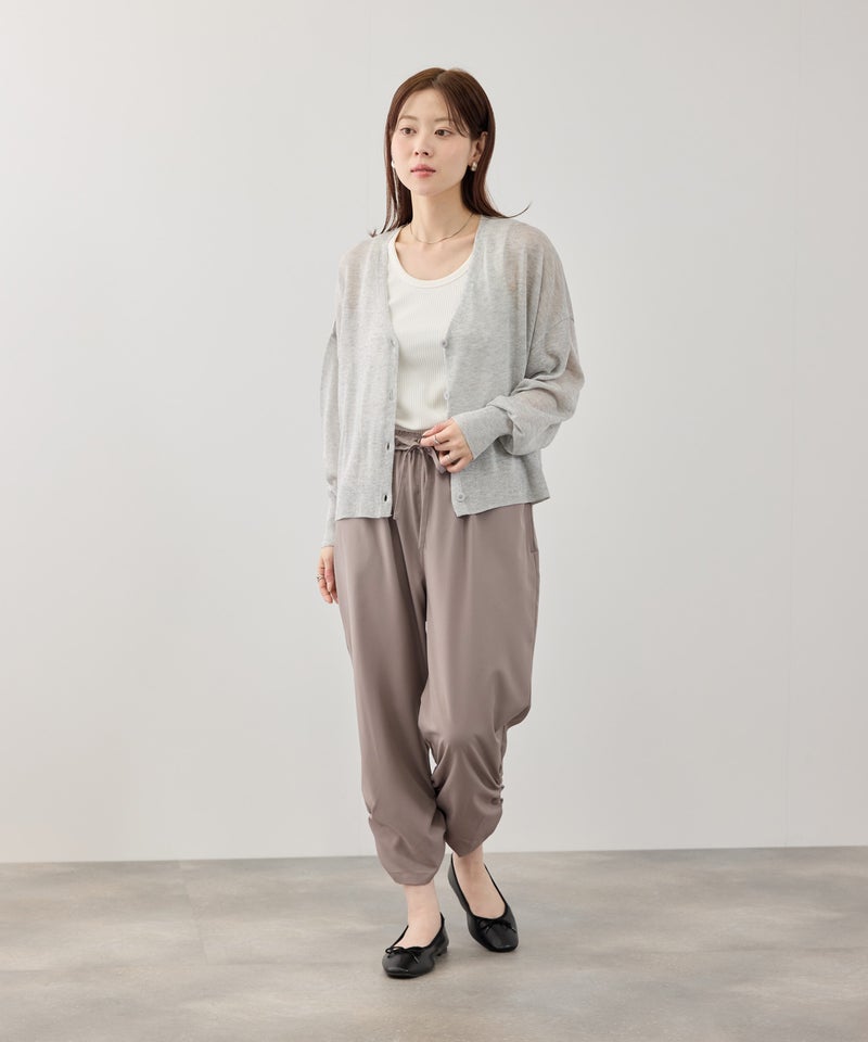 ストレッチ裾シャーリングクロップドパンツ レディース商品画像-7