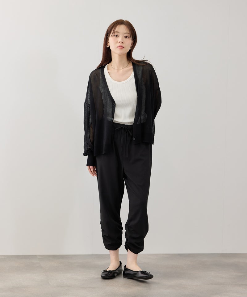 ストレッチ裾シャーリングクロップドパンツ レディース商品画像-11