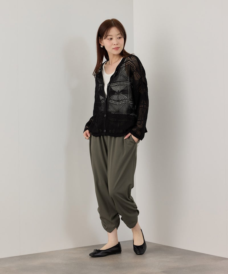 ストレッチ裾シャーリングクロップドパンツ レディース商品画像-17