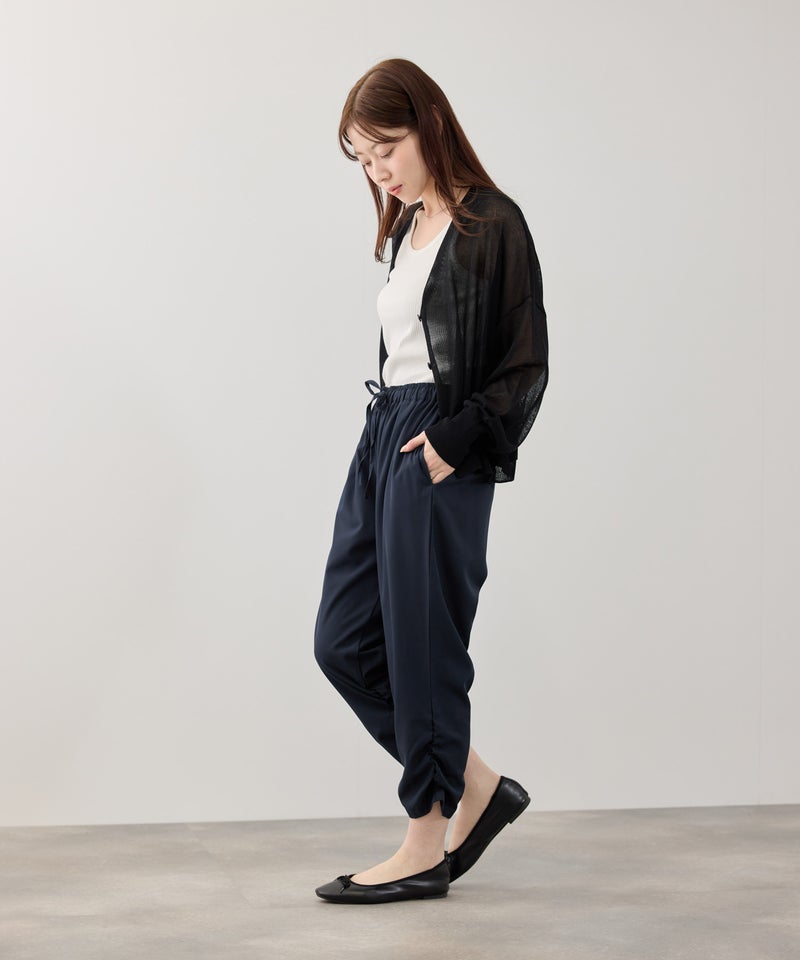 ストレッチ裾シャーリングクロップドパンツ レディース商品画像-22