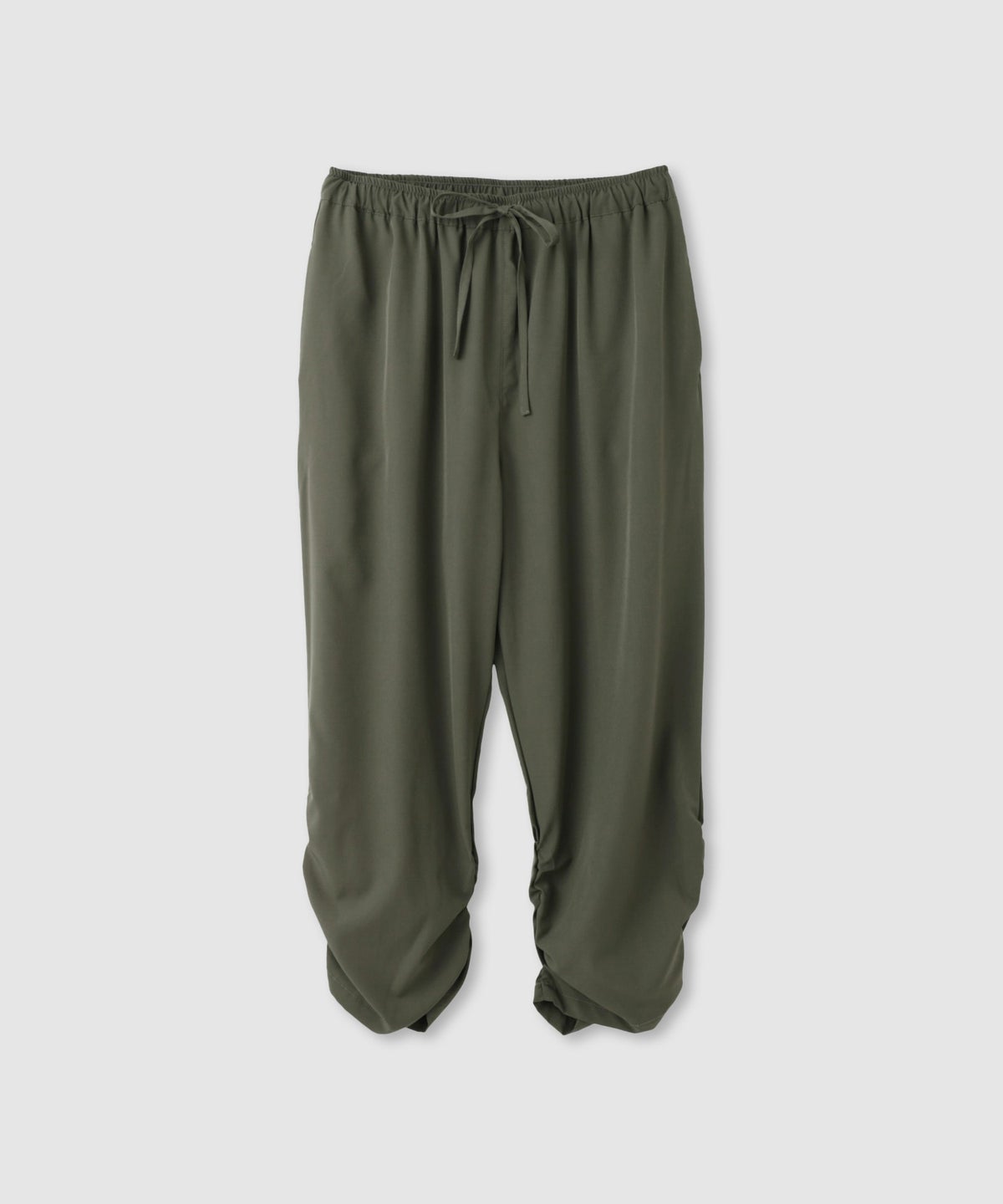 ストレッチ裾シャーリングクロップドパンツ レディース