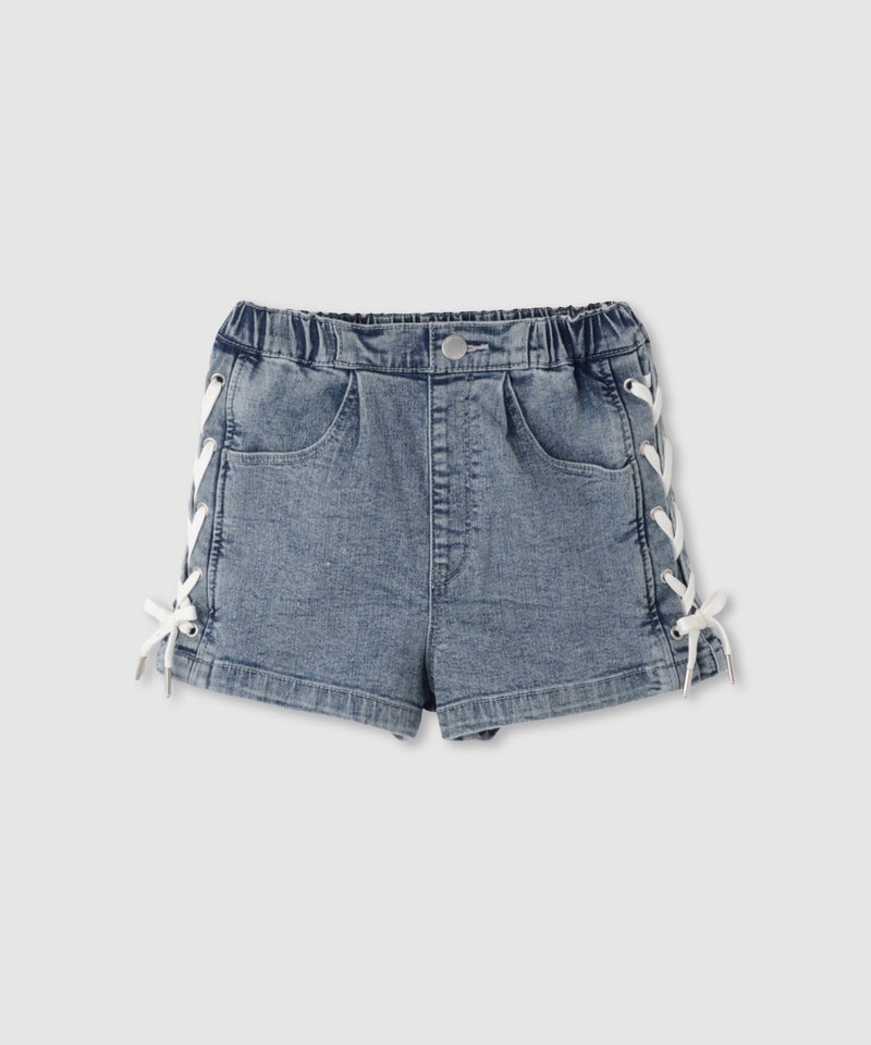 Simplify  デニムショートパンツ サイドレースアップ キッズ商品画像-1