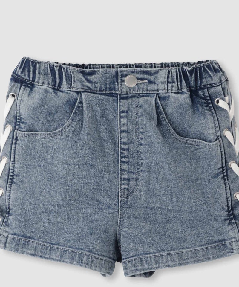 Simplify  デニムショートパンツ サイドレースアップ キッズ商品画像-4
