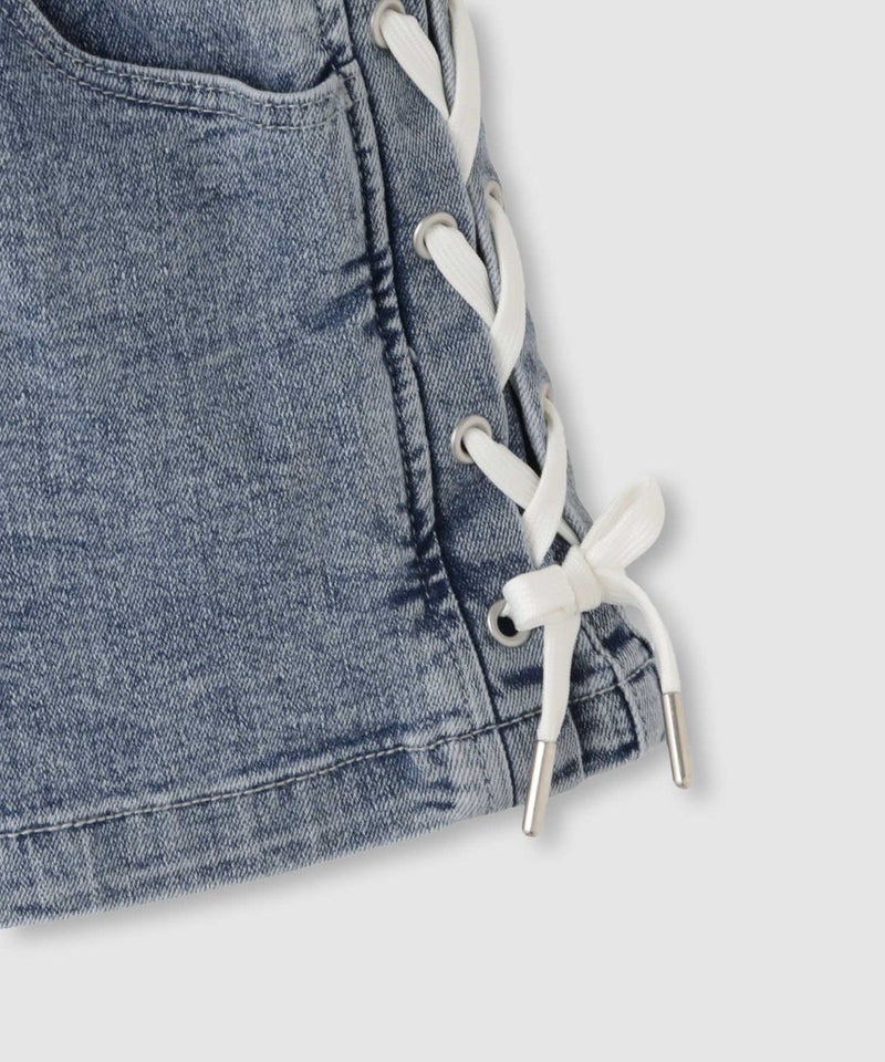 Simplify  デニムショートパンツ サイドレースアップ キッズ商品画像-6