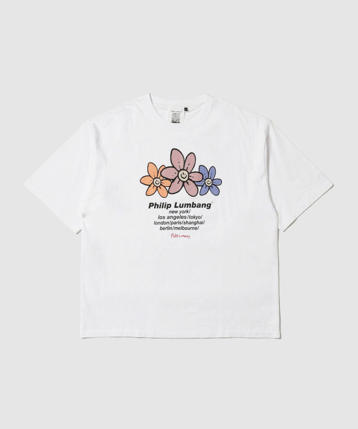 Philip Lumbang フラワーグラフィック ワールドツアー風ロゴプリント 半袖Tシャツ メンズ メール便 対応商品