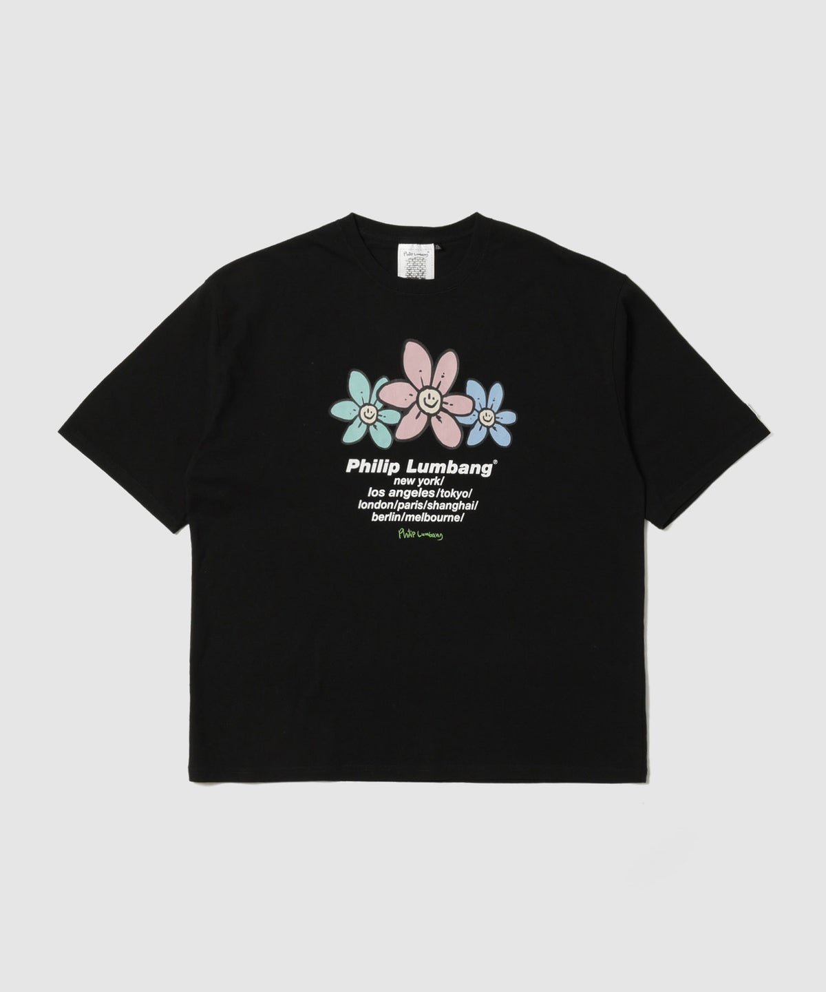 Philip Lumbang フラワーグラフィック ワールドツアー風ロゴプリント 半袖Tシャツ メンズ メール便 対応商品