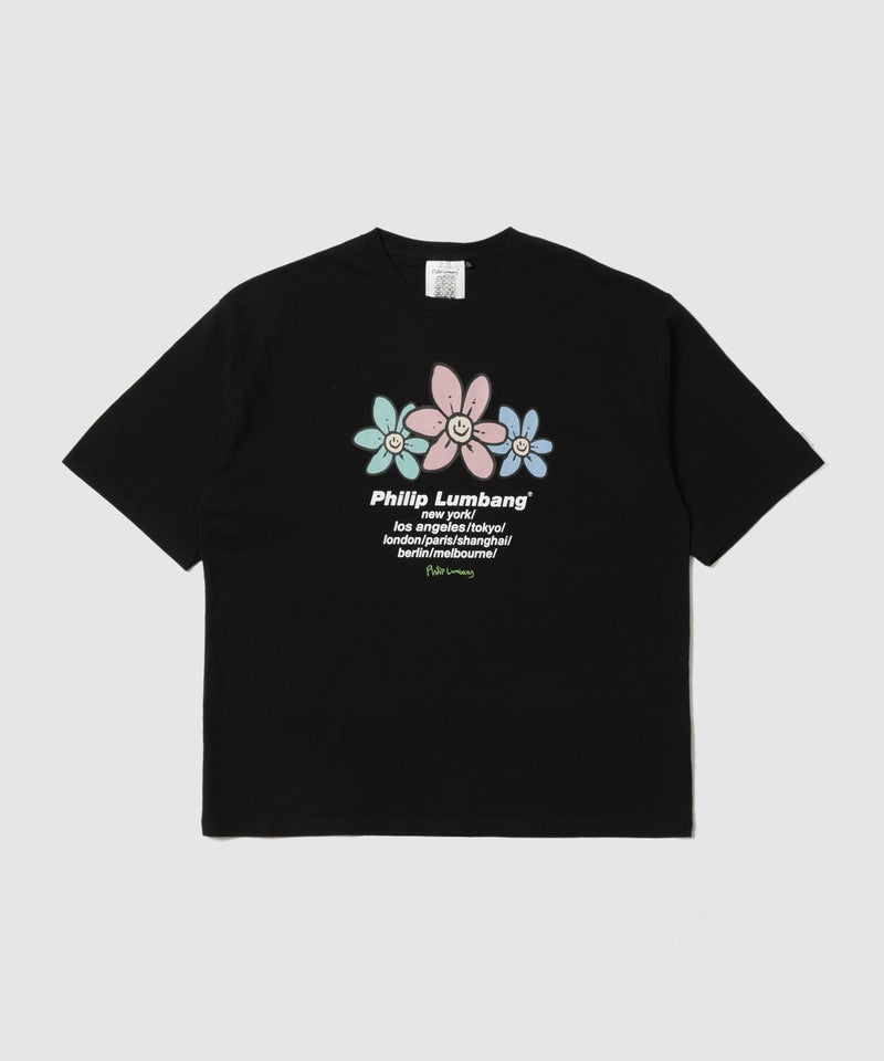 Philip Lumbang  フラワーグラフィック ワールドツアー風ロゴプリント 半袖Tシャツ メンズ メール便 対応商品商品画像-2