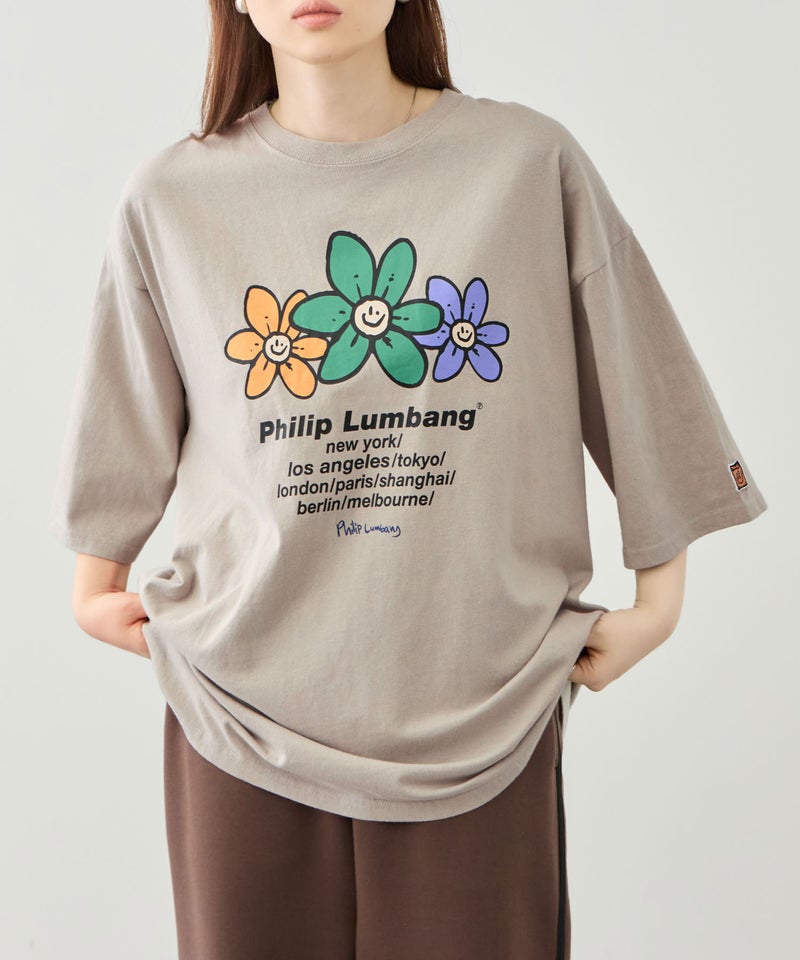 Philip Lumbang フラワーグラフィック ワールドツアー風ロゴプリント 半袖Tシャツ メンズ メール便 対応商品商品画像-3