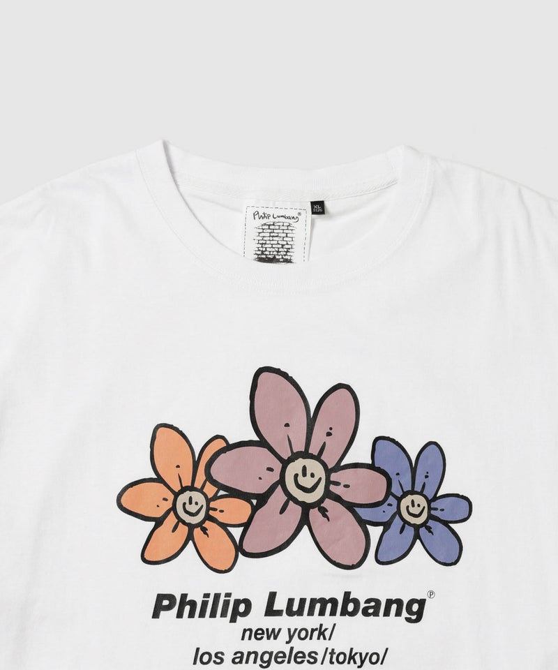 Philip Lumbang  フラワーグラフィック ワールドツアー風ロゴプリント 半袖Tシャツ メンズ メール便 対応商品商品画像-5