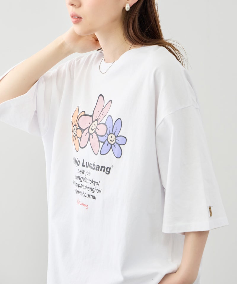 Philip Lumbang フラワーグラフィック ワールドツアー風ロゴプリント 半袖Tシャツ メンズ メール便 対応商品商品画像-5