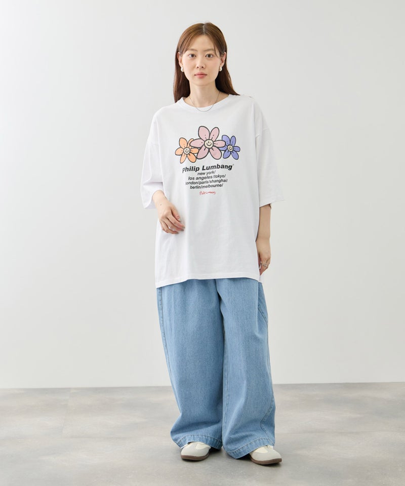 Philip Lumbang フラワーグラフィック ワールドツアー風ロゴプリント 半袖Tシャツ メンズ メール便 対応商品商品画像-6