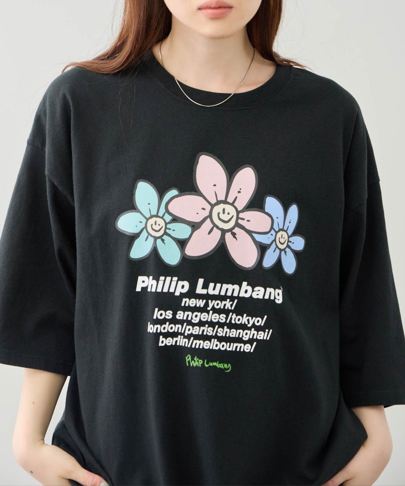 Philip Lumbang フラワーグラフィック ワールドツアー風ロゴプリント 半袖Tシャツ メンズ メール便 対応商品商品画像-7