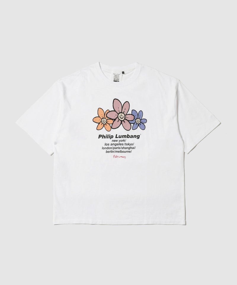 Philip Lumbang フラワーグラフィック ワールドツアー風ロゴプリント 半袖Tシャツ メンズ メール便 対応商品商品画像-13