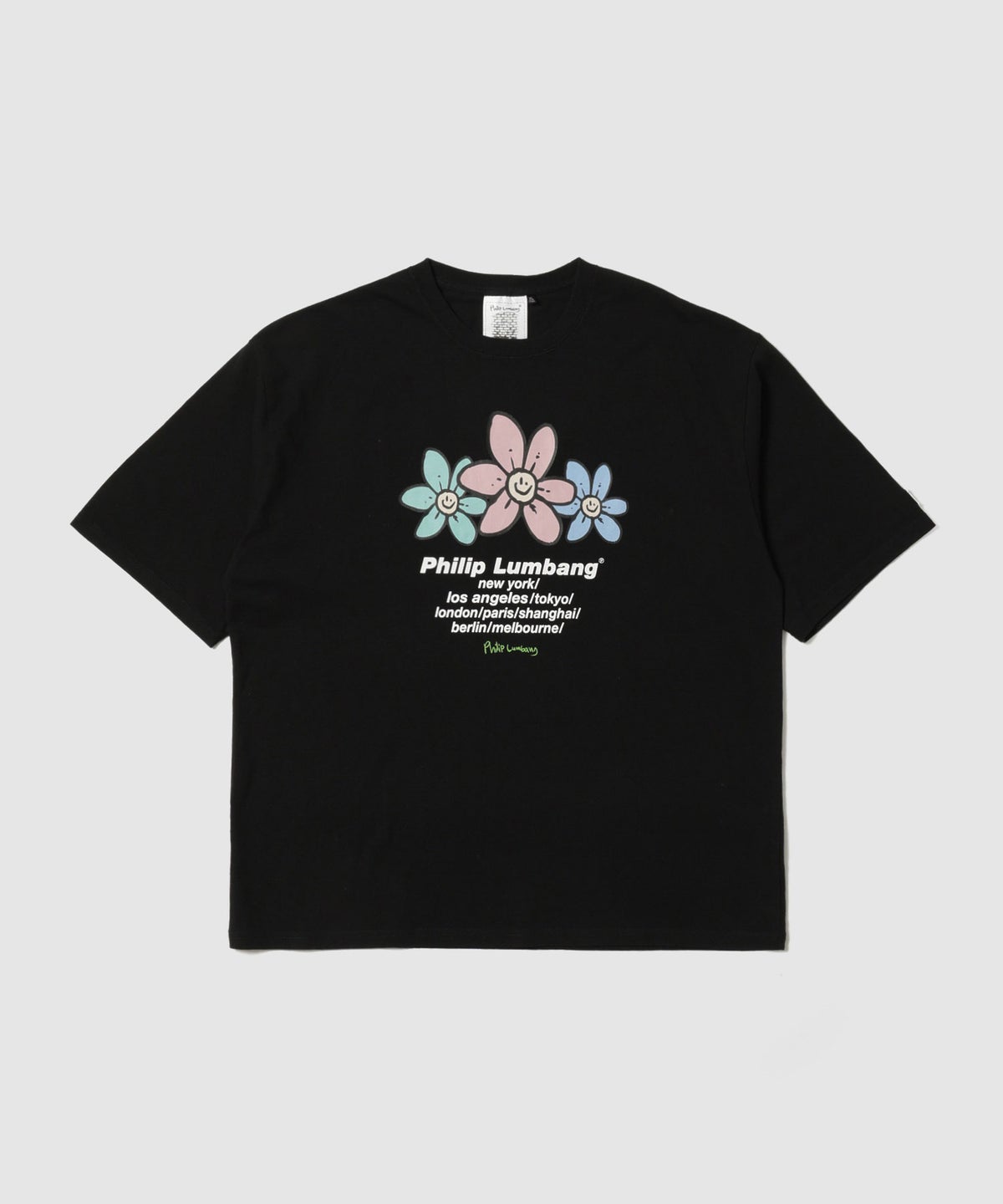 Philip Lumbang フラワーグラフィック ワールドツアー風ロゴプリント 半袖Tシャツ メンズ メール便 対応商品