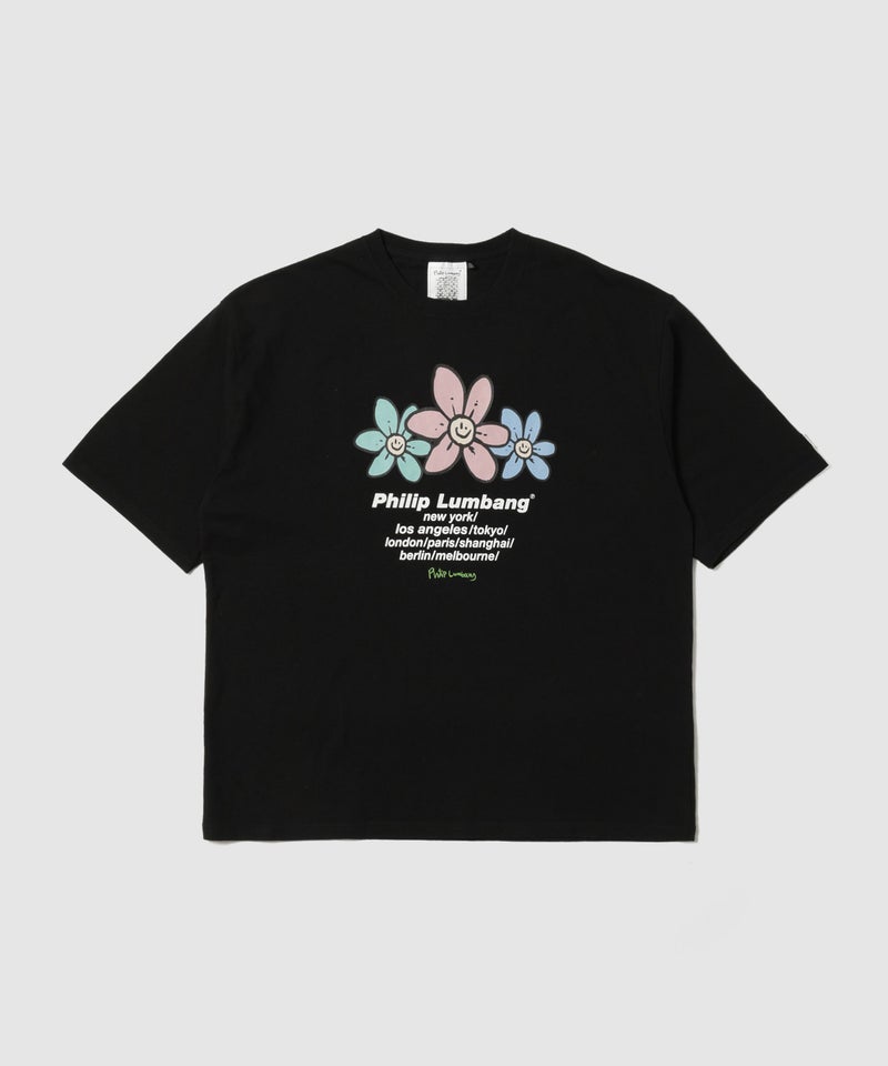 Philip Lumbang フラワーグラフィック ワールドツアー風ロゴプリント 半袖Tシャツ メンズ メール便 対応商品商品画像-14