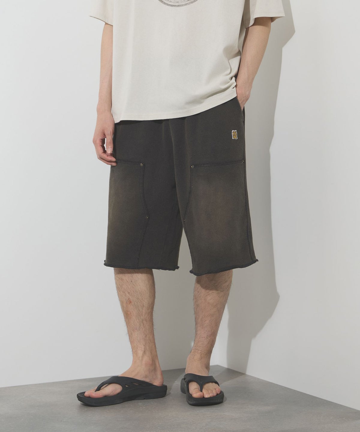 Philip Lumbang ヴィンテージ加工ダブルニースウェットハーフパンツ メンズ