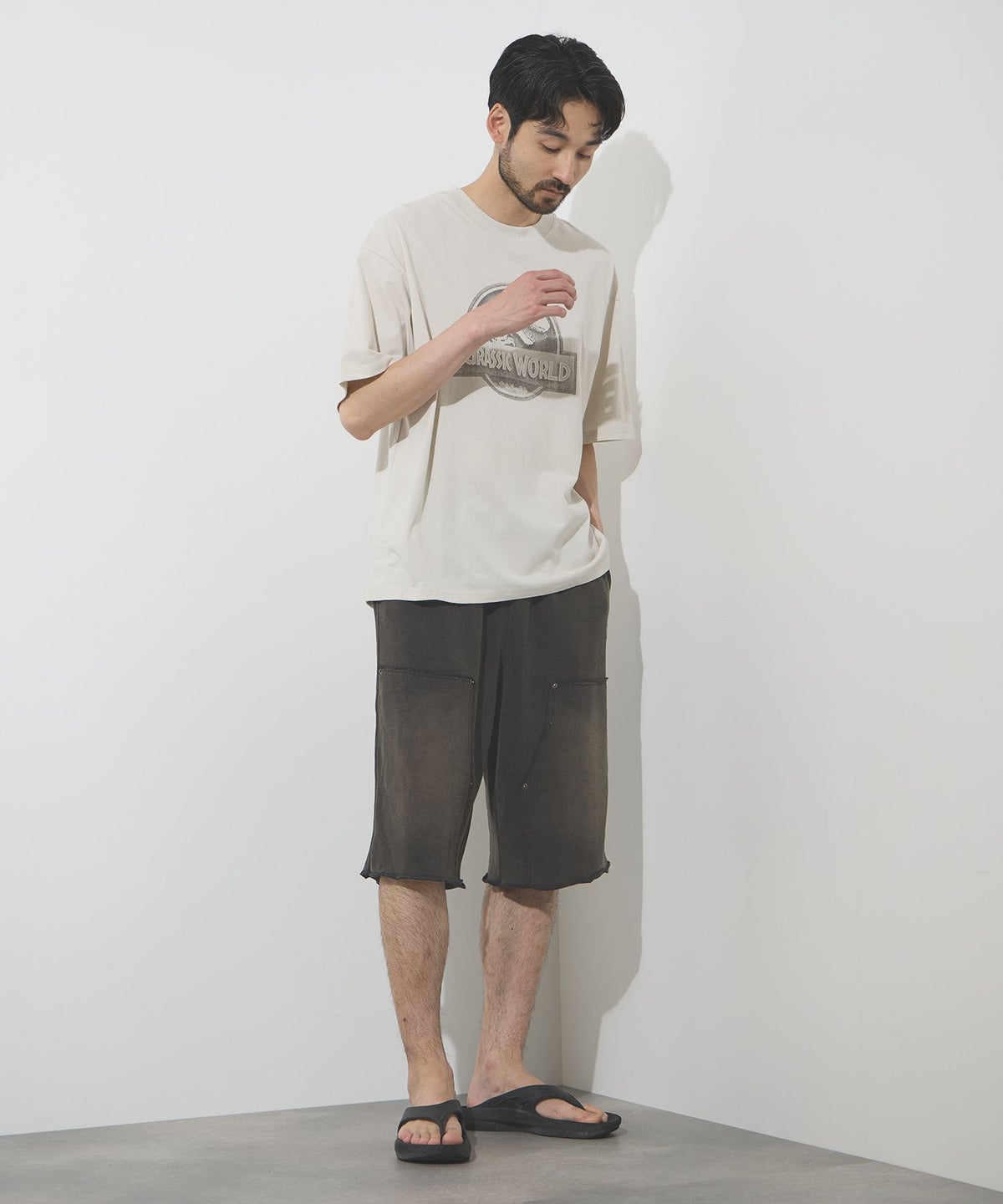 Philip Lumbang ヴィンテージ加工ダブルニースウェットハーフパンツ メンズ