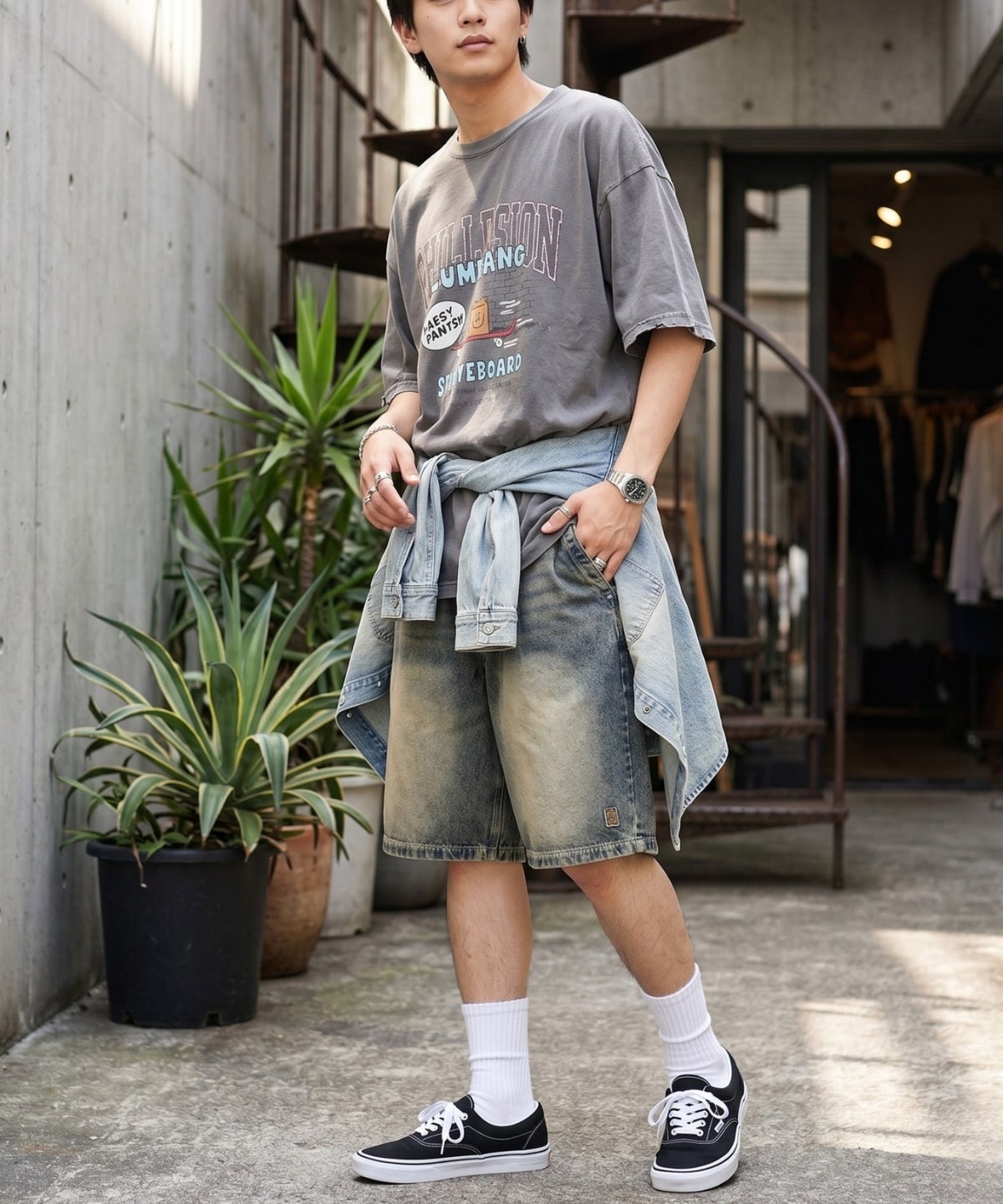 Philip Lumbang イージーデニムショートパンツ メンズ