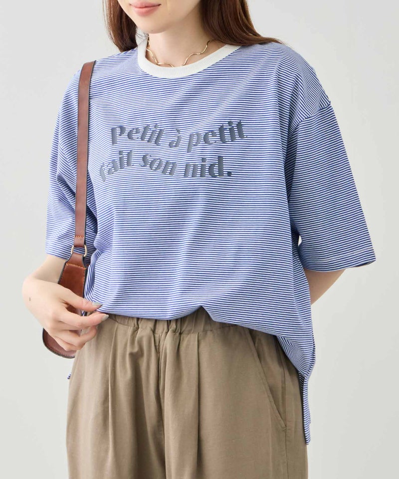 Idnes ピンボーダーロゴTシャツ レディース メール便 対応商品商品画像-3