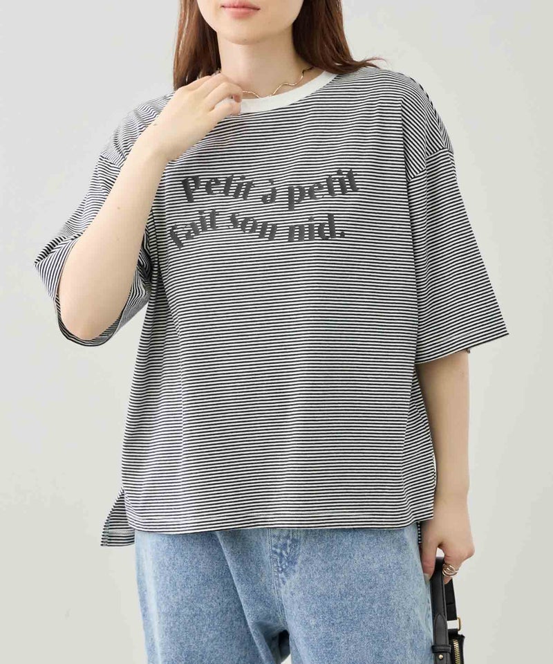 Idnes ピンボーダーロゴTシャツ レディース メール便 対応商品商品画像-5