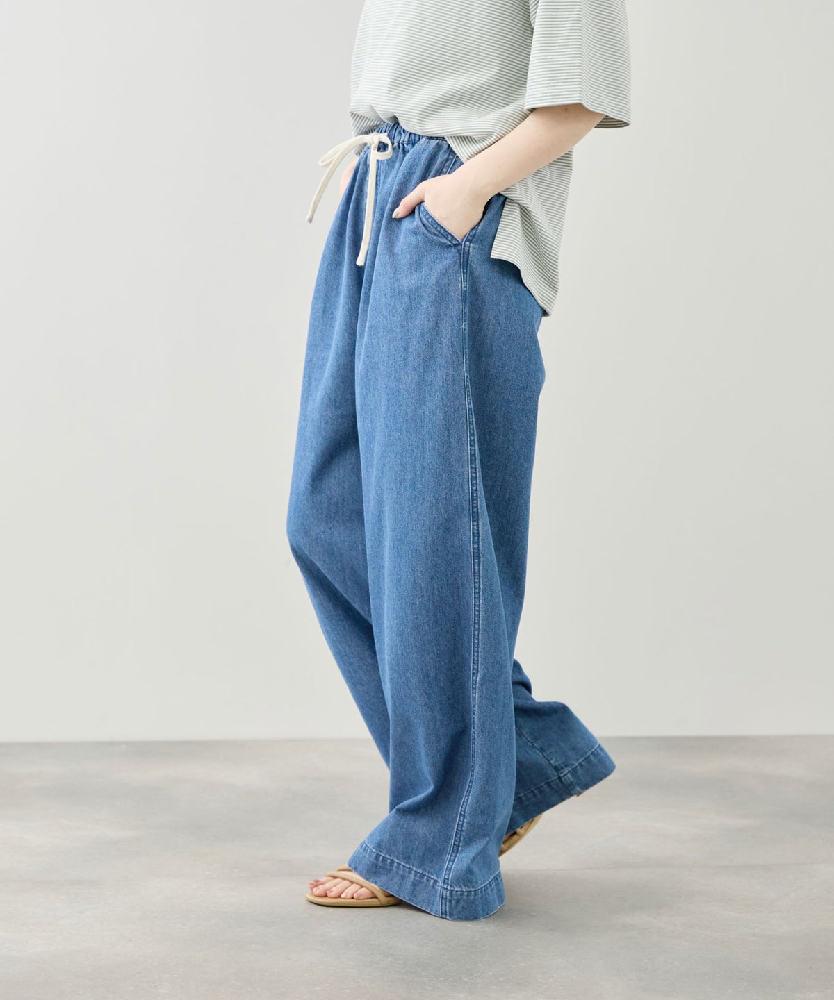 Idnes デニムイージーワイドパンツ レディース