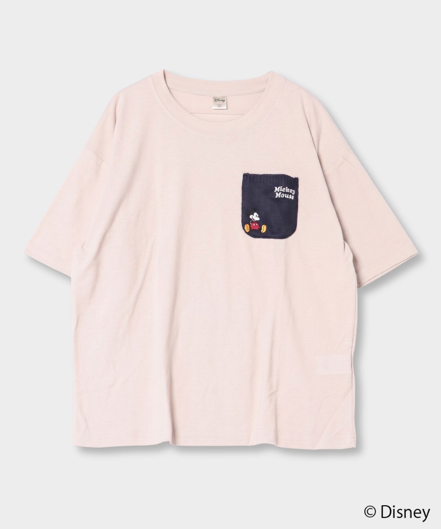 Disney ミッキーマウス / ニットポケット刺繍半袖Tシャツ メンズ