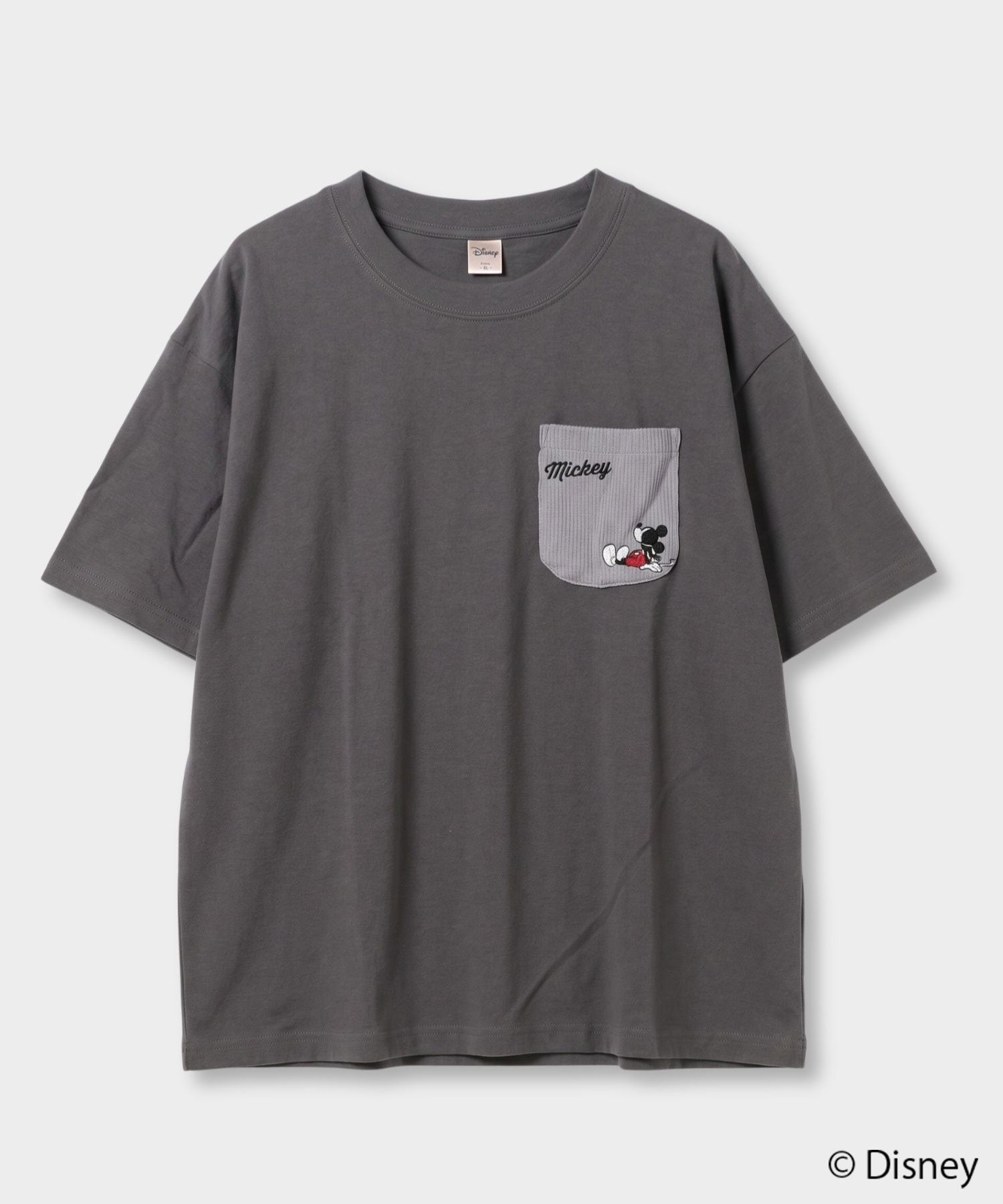 Disney ミッキーマウス / ニットポケット刺繍半袖Tシャツ メンズ