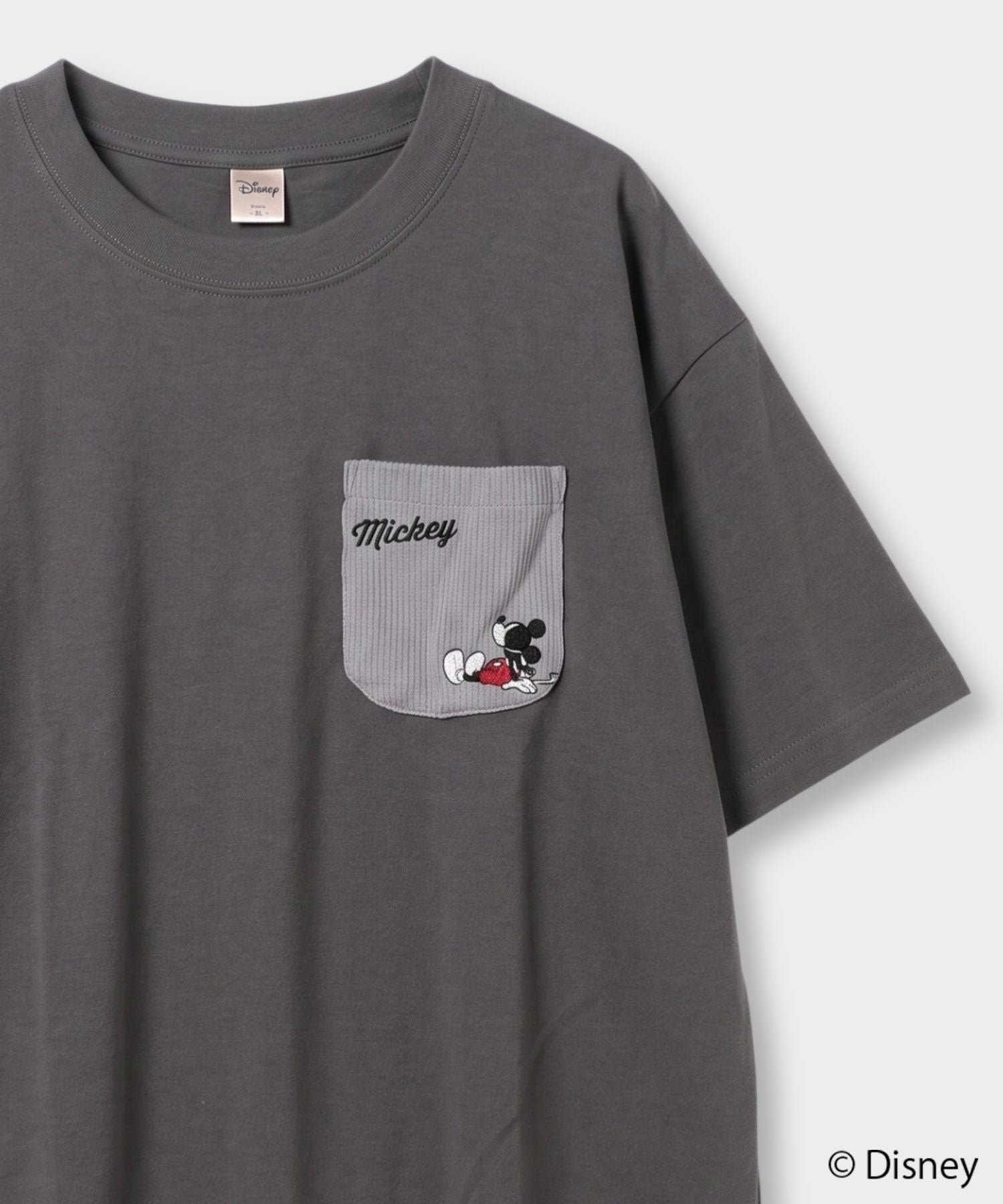 Disney ミッキーマウス / ニットポケット刺繍半袖Tシャツ メンズ