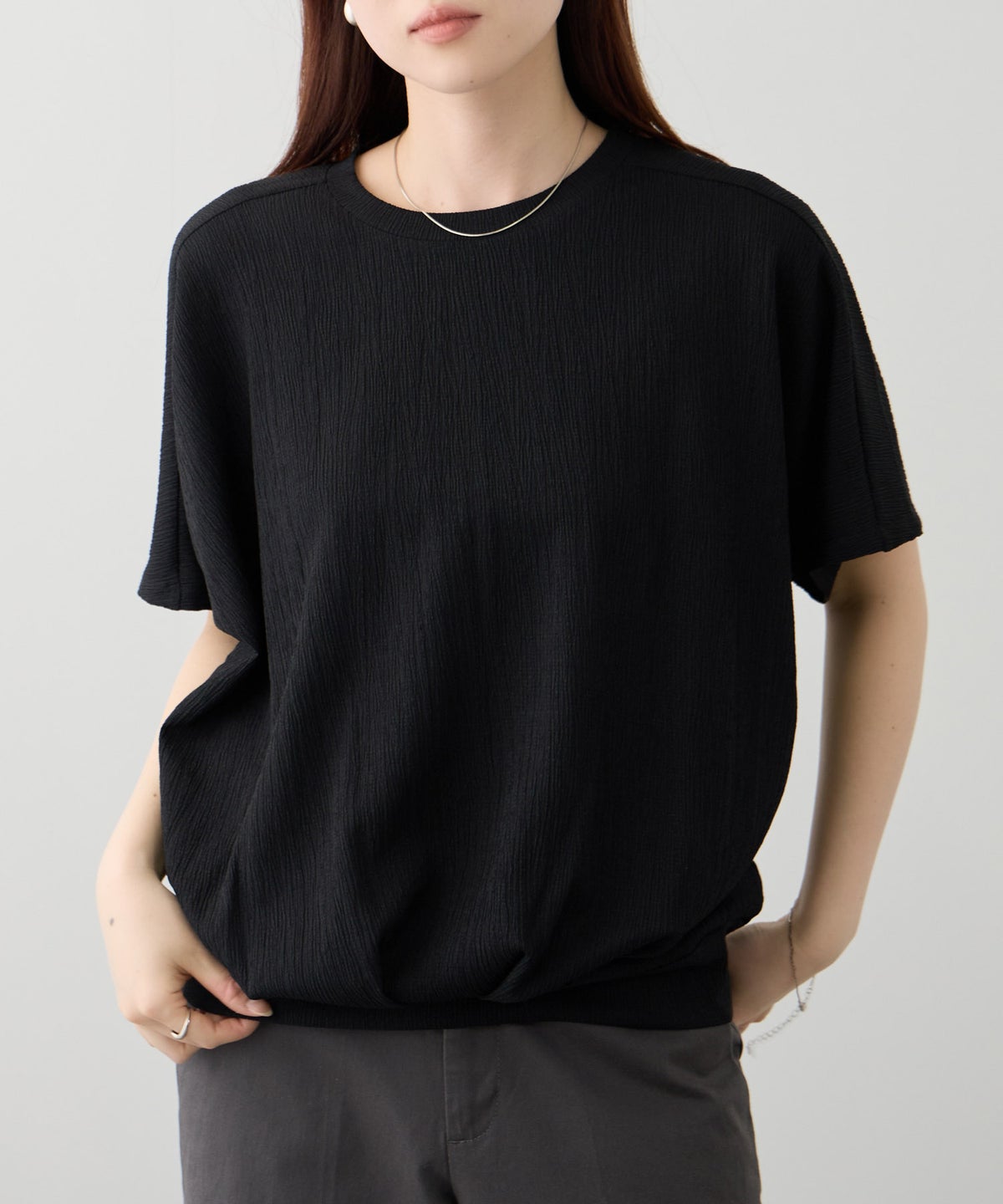 NAVY SARARI 裾タックシボプルオーバー レディース メール便 対応商品