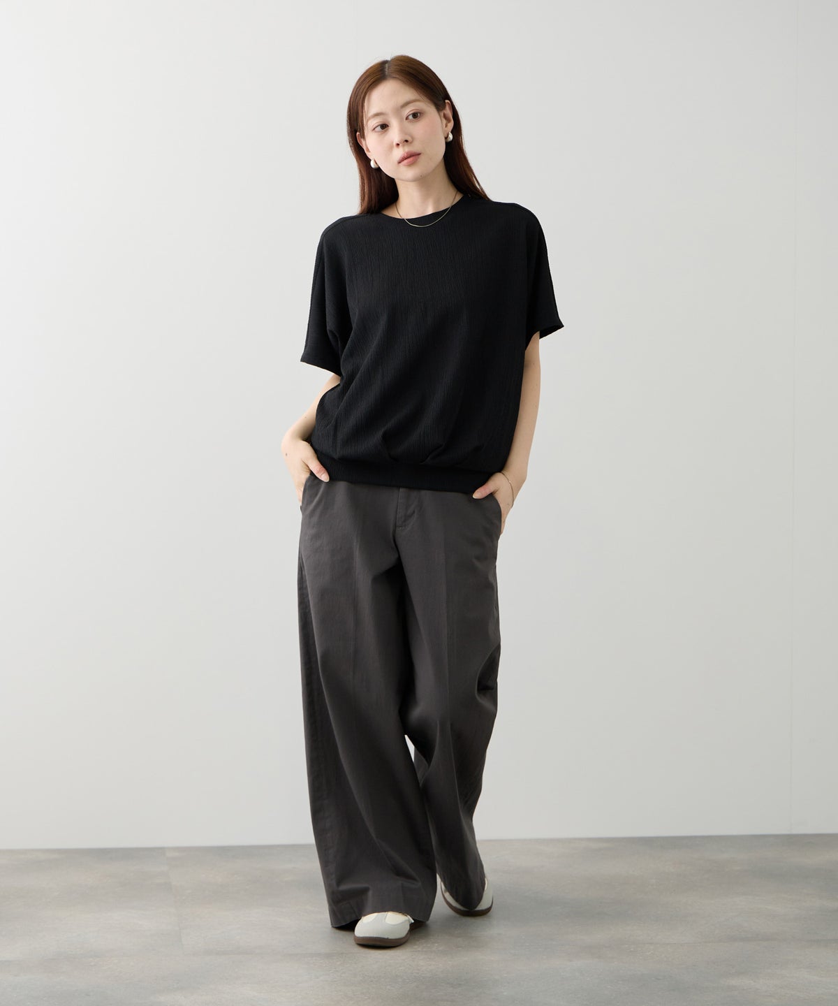 NAVY SARARI 裾タックシボプルオーバー レディース メール便 対応商品