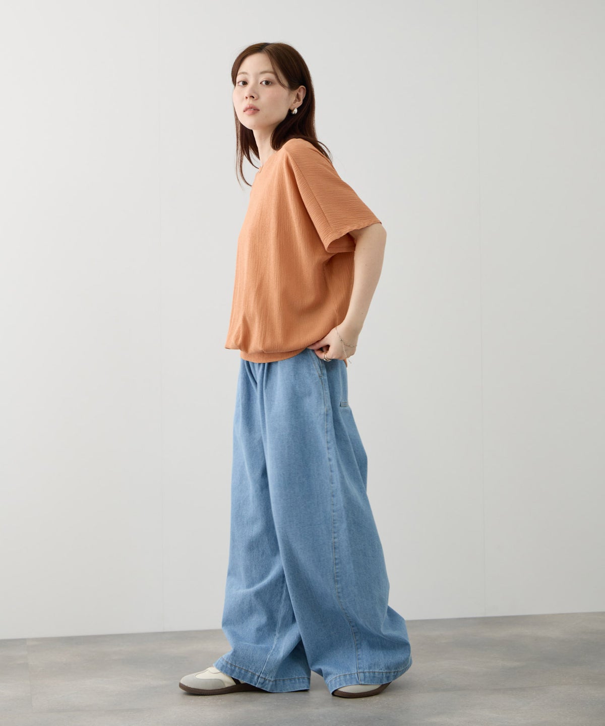 NAVY SARARI 裾タックシボプルオーバー レディース メール便 対応商品