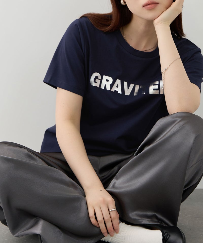 NAVY  SARARI 箔プリントTシャツ レディース メール便 対応商品商品画像-3