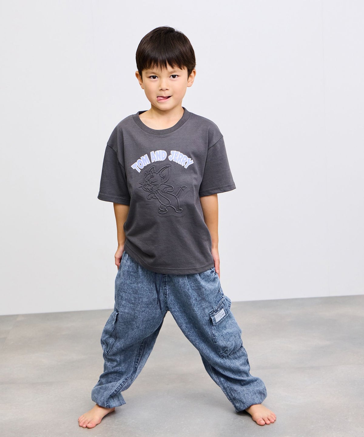 NAVY ライトオンスデニム イージーカーゴパンツ キッズ