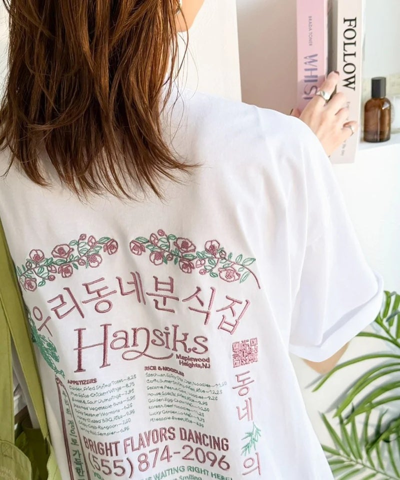 Classical Elf 《JaVaジャバコラボ》綿100%快適素材◎バック刺繍が主役の一枚♪オーバーサイズ ハングル刺繍バックプリントビッグTEE商品画像-2