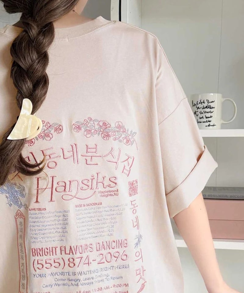 Classical Elf 《JaVaジャバコラボ》綿100%快適素材◎バック刺繍が主役の一枚♪オーバーサイズ ハングル刺繍バックプリントビッグTEE商品画像-5