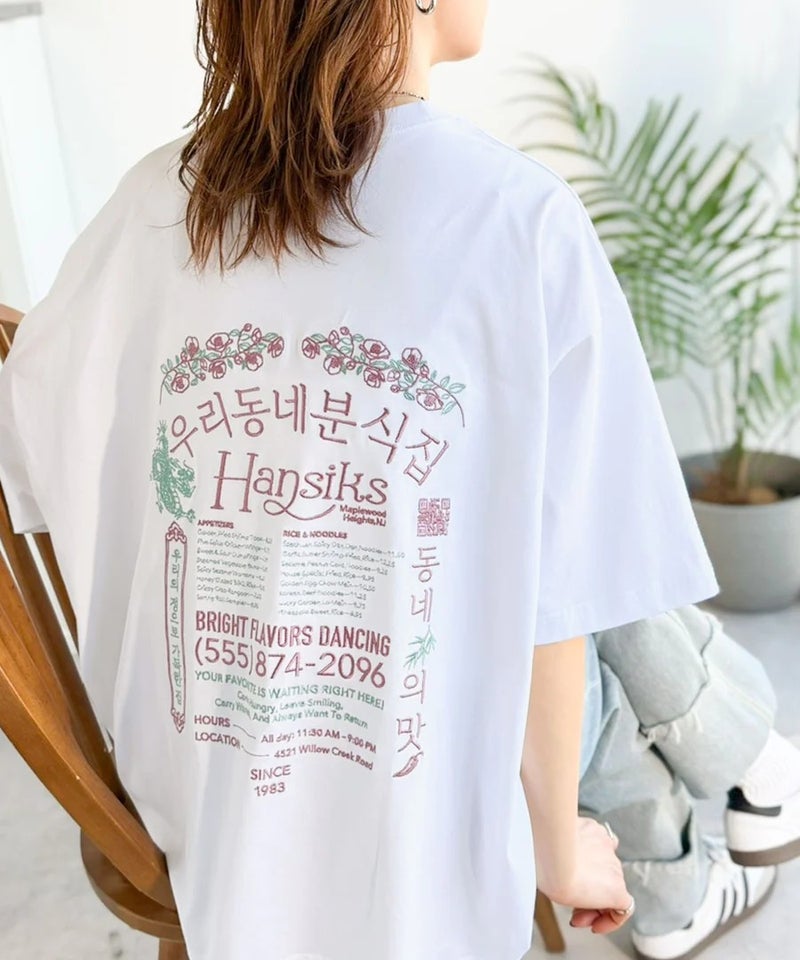 Classical Elf 《JaVaジャバコラボ》綿100%快適素材◎バック刺繍が主役の一枚♪オーバーサイズ ハングル刺繍バックプリントビッグTEE商品画像-6