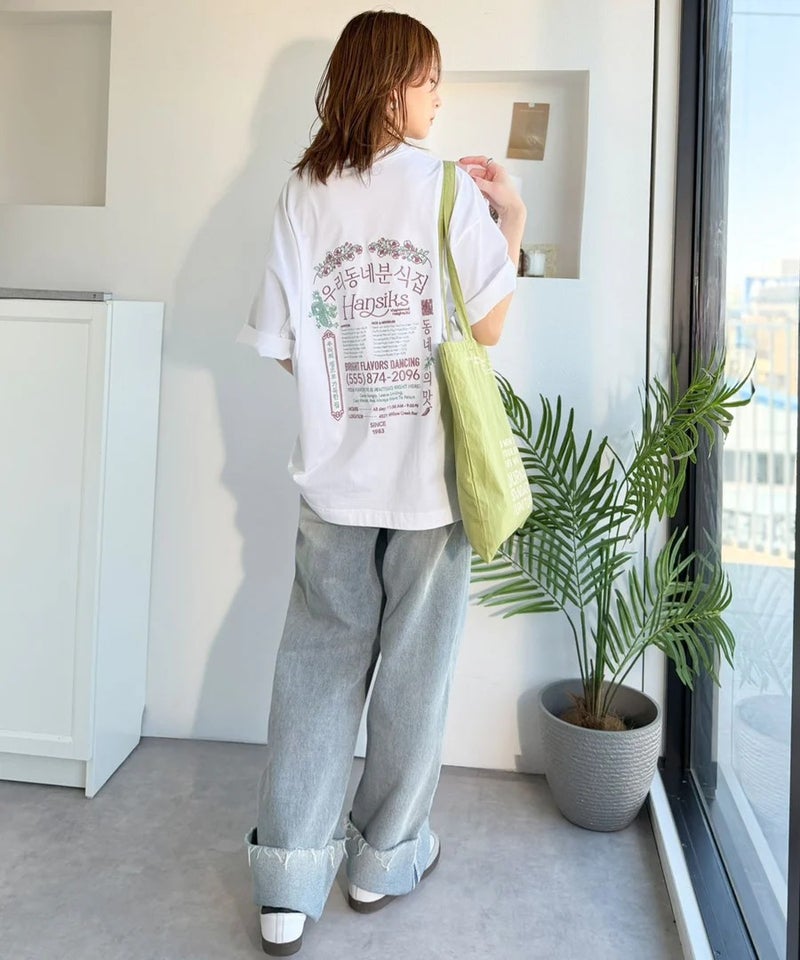 Classical Elf 《JaVaジャバコラボ》綿100%快適素材◎バック刺繍が主役の一枚♪オーバーサイズ ハングル刺繍バックプリントビッグTEE商品画像-9