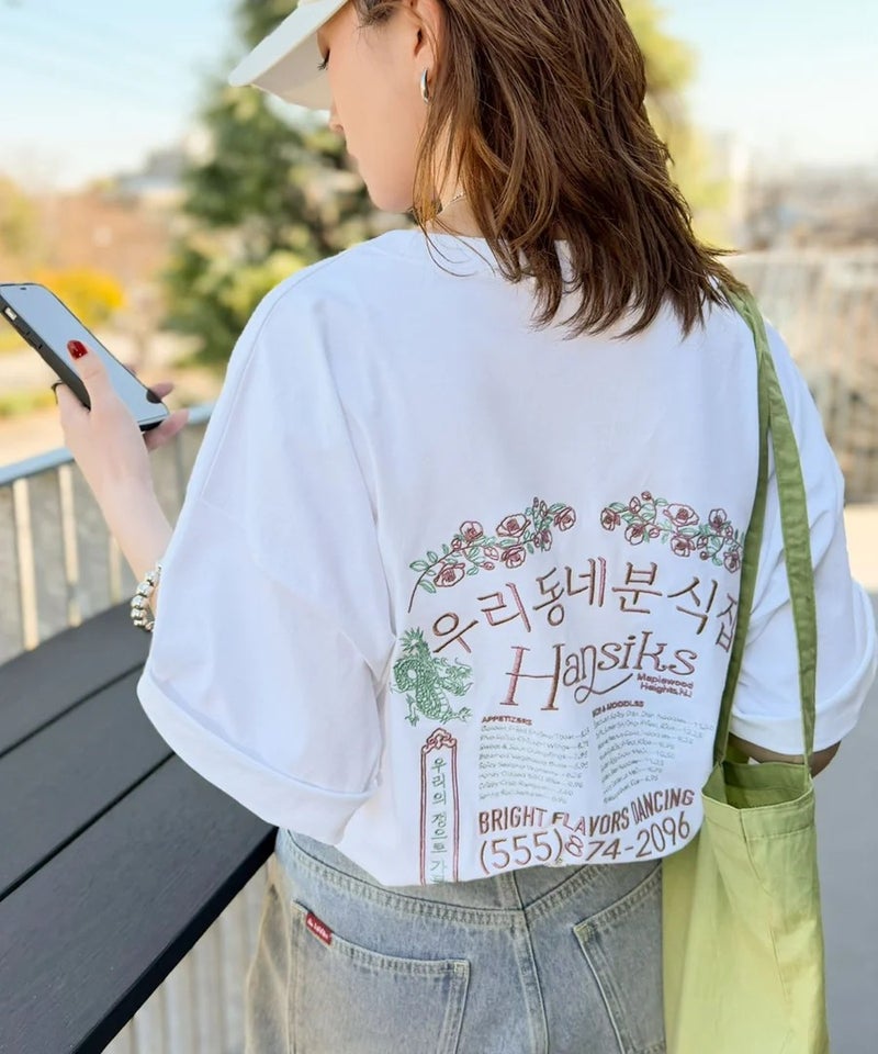 Classical Elf 《JaVaジャバコラボ》綿100%快適素材◎バック刺繍が主役の一枚♪オーバーサイズ ハングル刺繍バックプリントビッグTEE商品画像-11